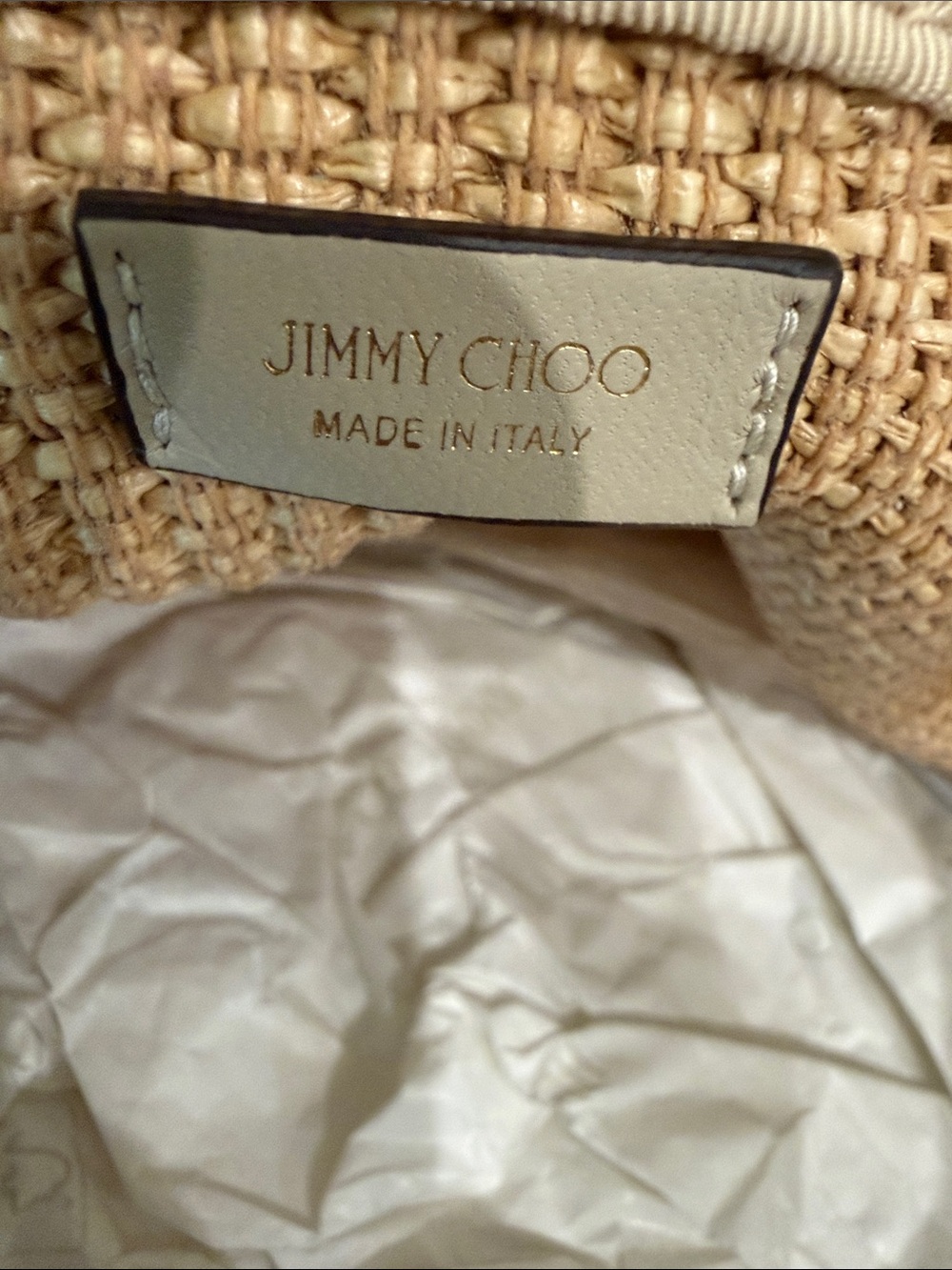 Jimmy Choo Beige Woven Tote with White Logo - Picture 3 of 7